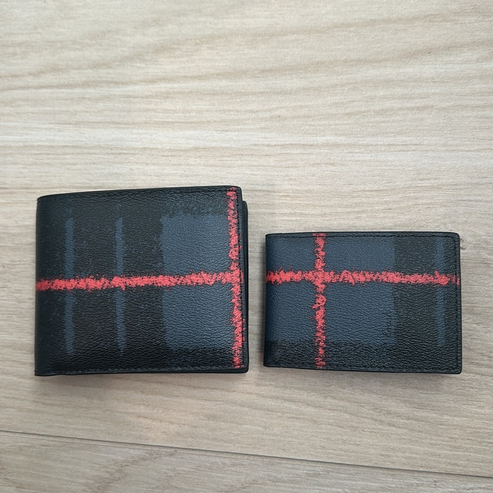 NEW “Coach” Window Pane Plaid Navy and Red Card Wallets